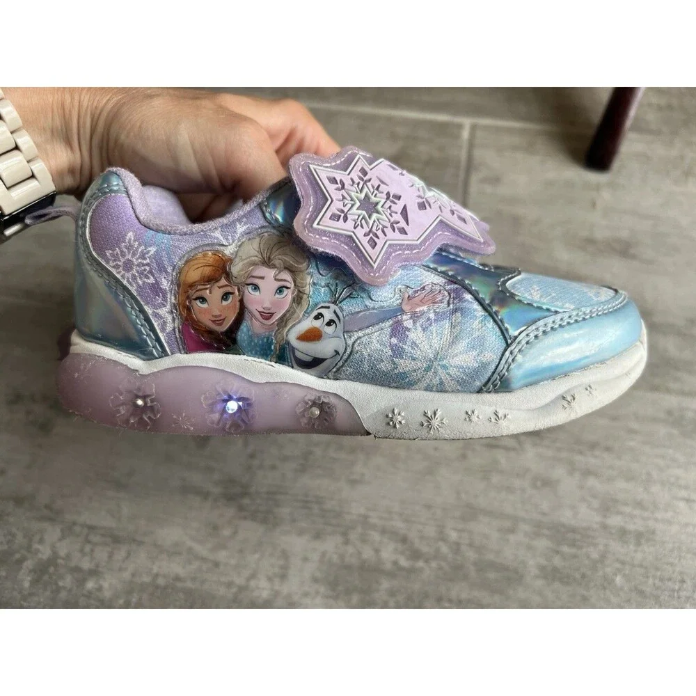 Disney Girls' Frozen Sneakers Easy On Light Up Shoes Toddler Purple Elsa Anna 11